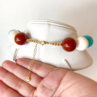 Turquoise, Brown and White St Benedict Big Beads Acrylic Necklace