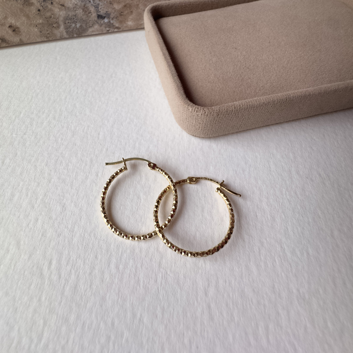 Medium Hammered Hoops 14k Solid Gold Earrings