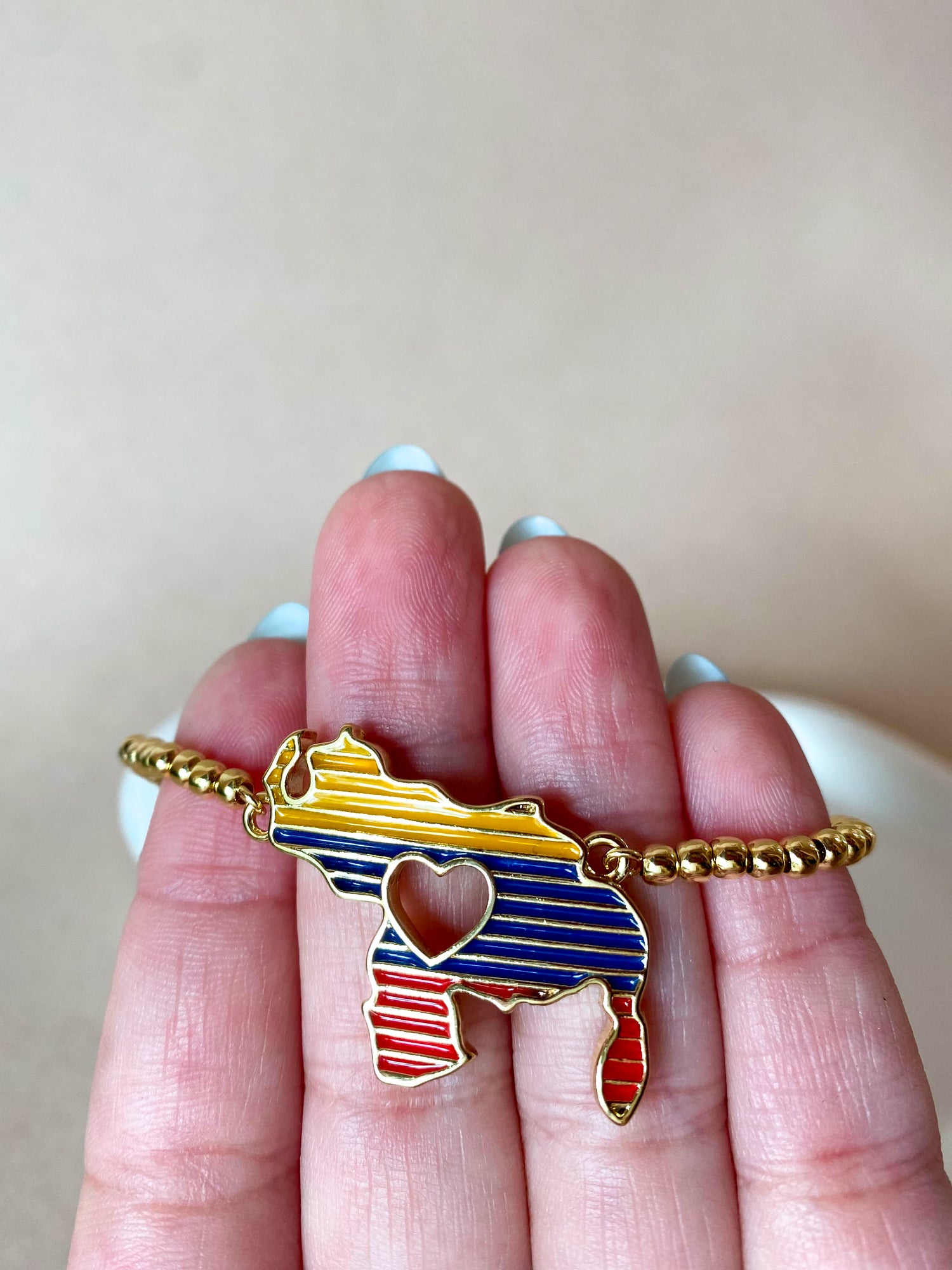 Venezuelan Tricolor Map Adjustable Golden Bracelet
