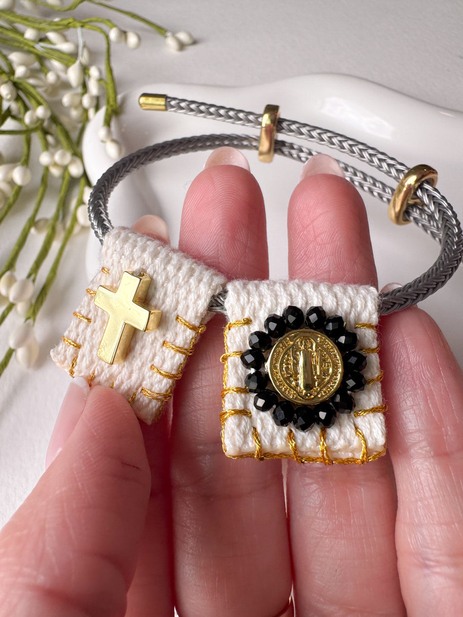Black Crystals St. Benedict Scapular Adjustable Bracelet