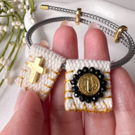 Black Crystals St. Benedict Scapular Adjustable Bracelet