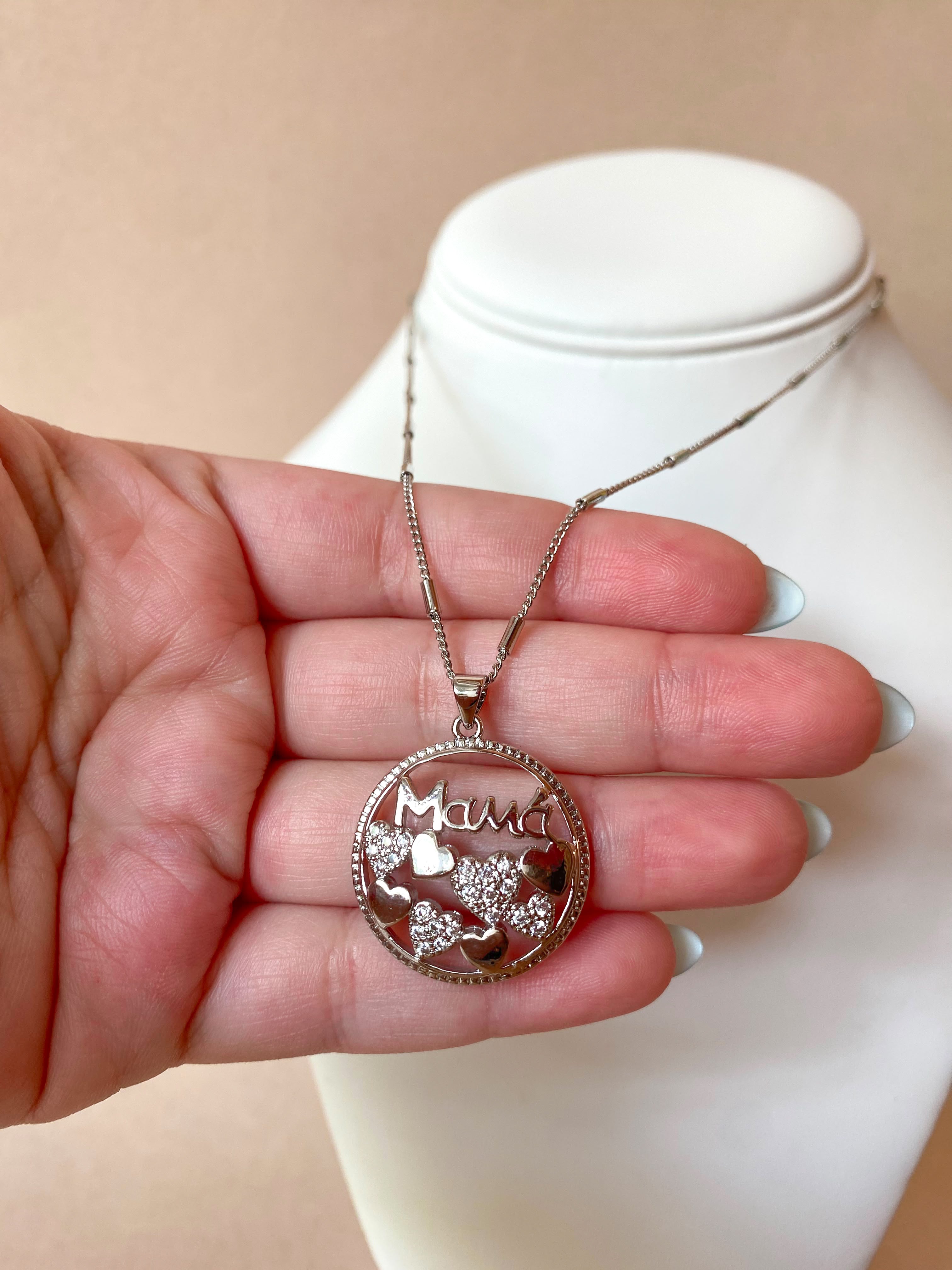 Silver Circular Mama Necklace