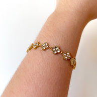 Shiny Zircon Clear Clovers Steel Bracelet