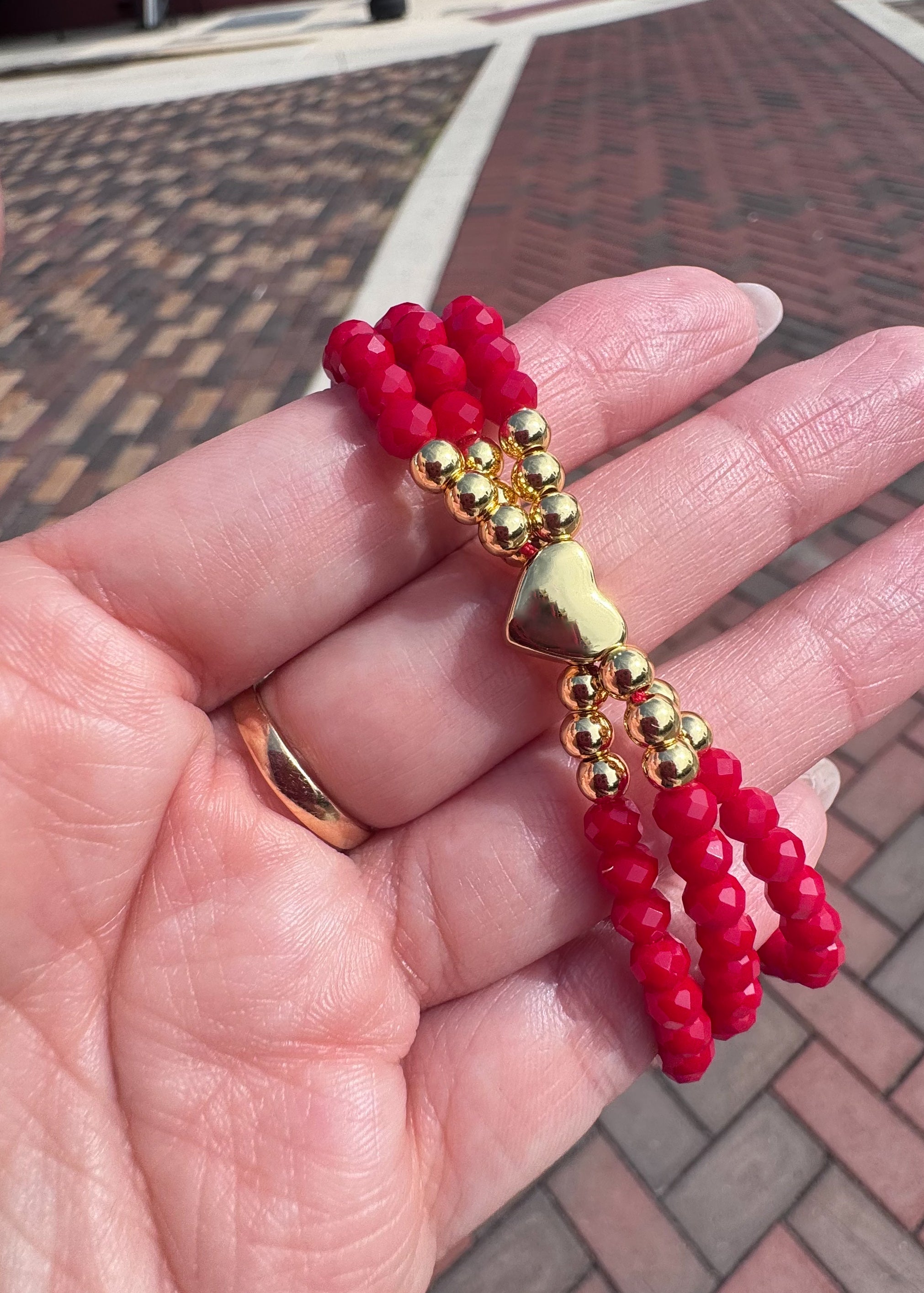Red Crystals 3 Layers Heart Bracelet