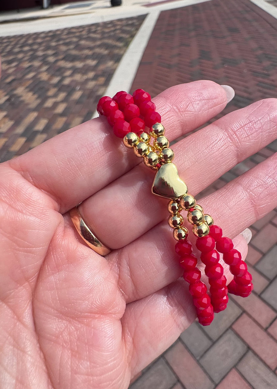 Red Crystals 3 Layers Heart Bracelet