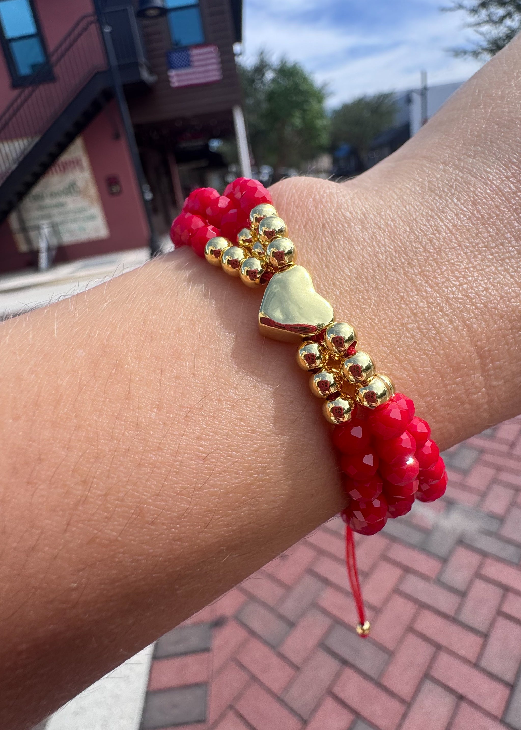 Red Crystals 3 Layers Heart Bracelet