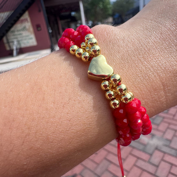 Red Crystals 3 Layers Heart Bracelet