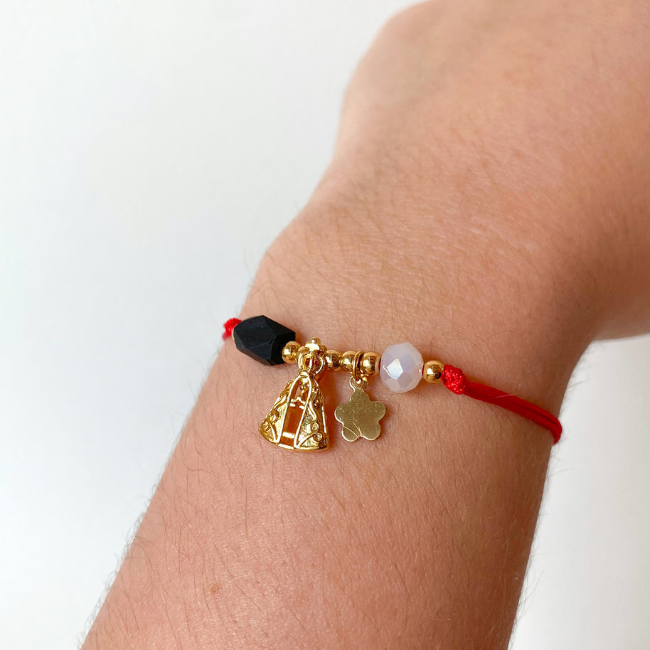 Virgin of the Valley Azabache and Flower Red Thread Bracelet