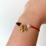 Virgin of the Valley Azabache and Flower Red Thread Bracelet