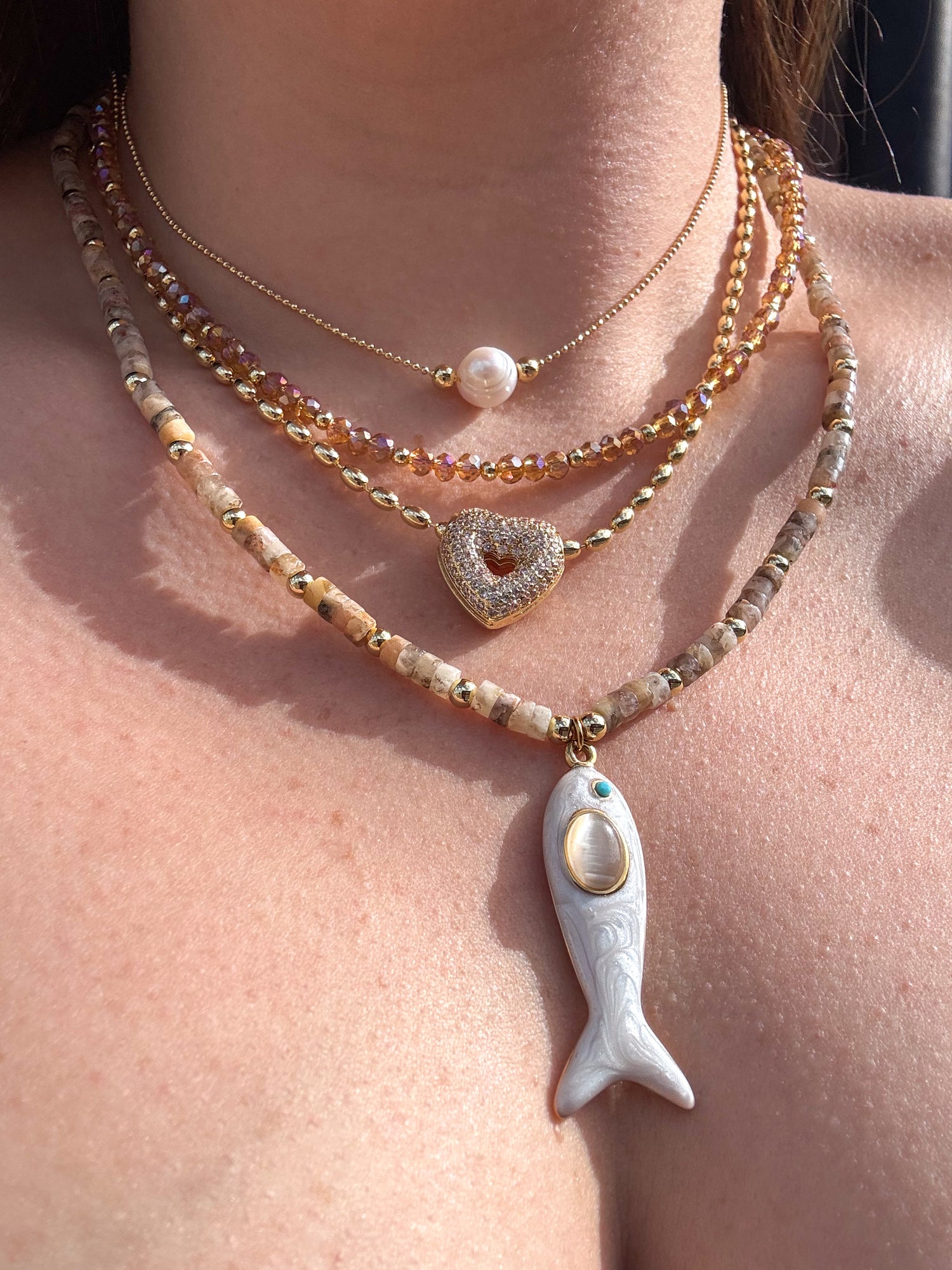 Australian Zebra Stone Necklace with Fish