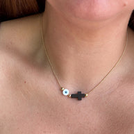 Evil Eye and Cross Azabache Adjustable Necklace
