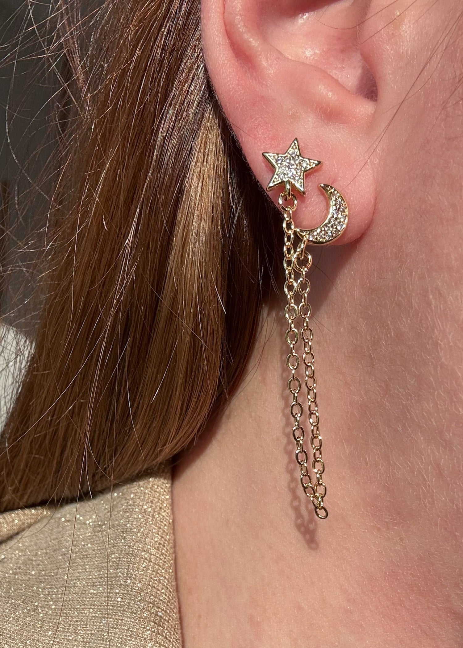 Star and Moon Style 2 Layers ⭐️ 🌙 Hoops Gold Plated Earrings