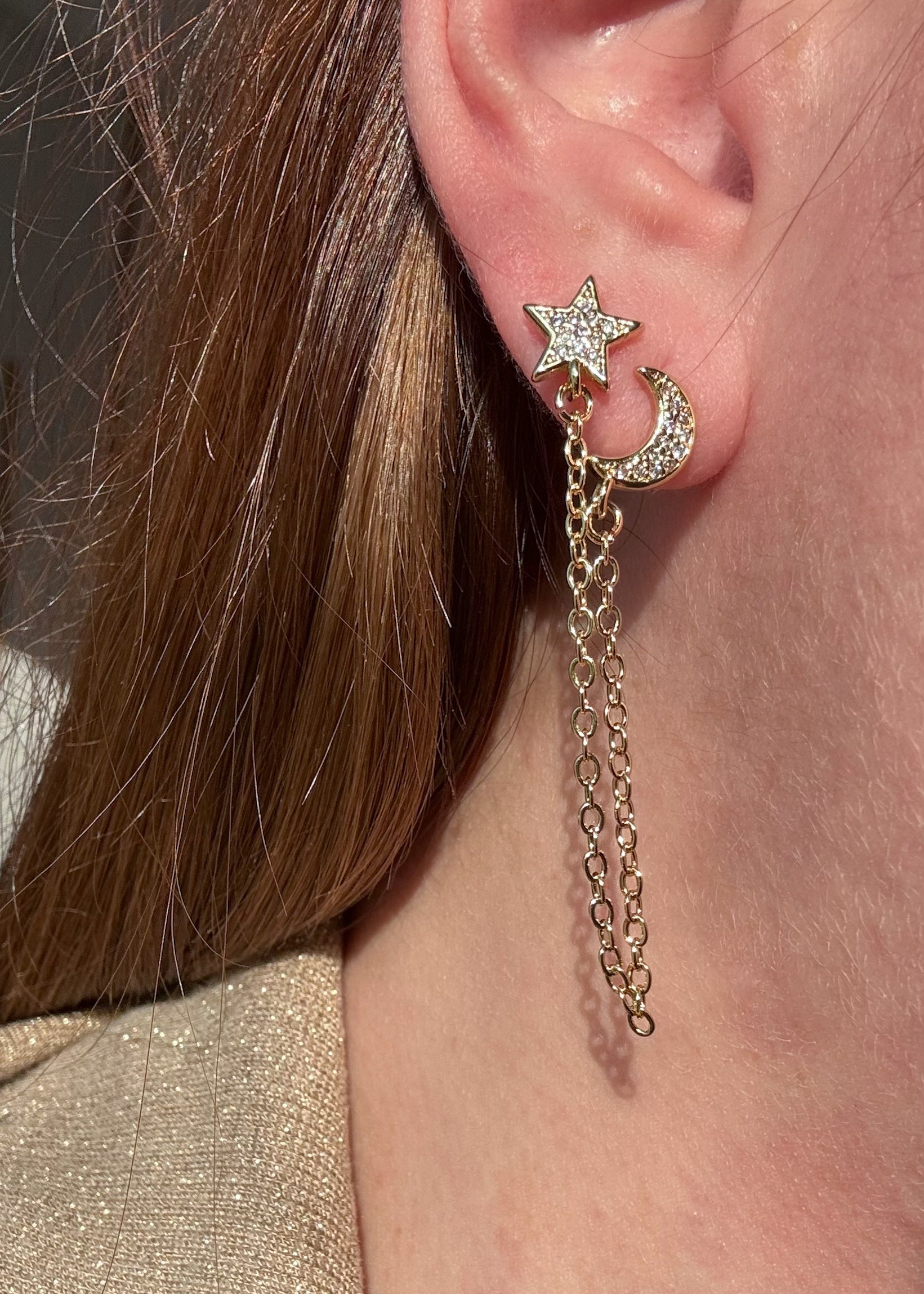 Star and Moon Style 2 Layers ⭐️ 🌙 Hoops Gold Plated Earrings