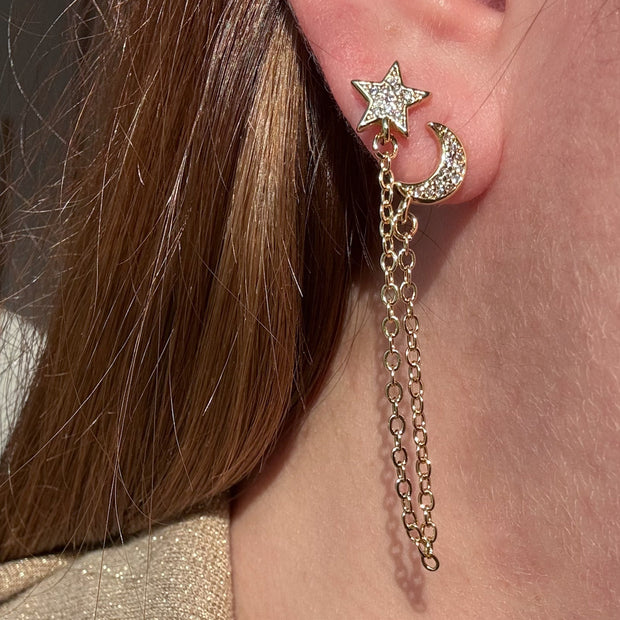 Star and Moon Style 2 Layers ⭐️ 🌙 Hoops Gold Plated Earrings