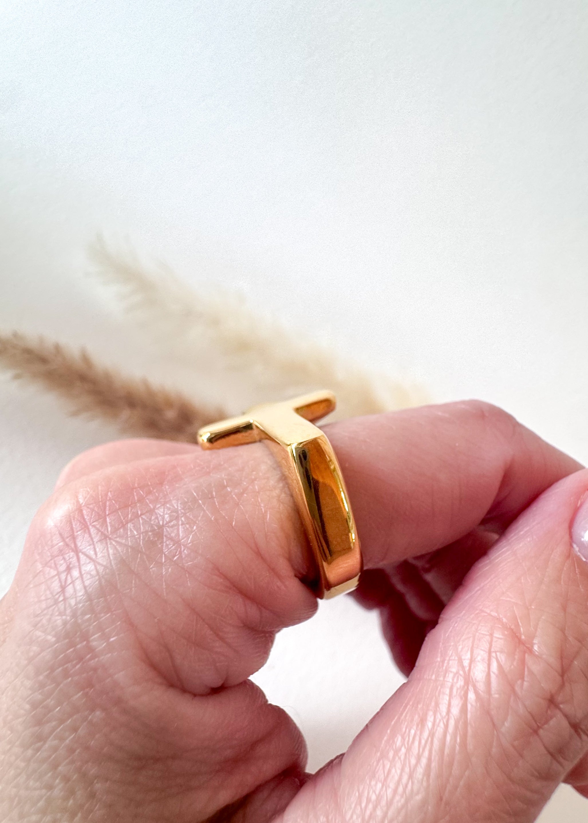 Golden Steel Cross Shape Ring