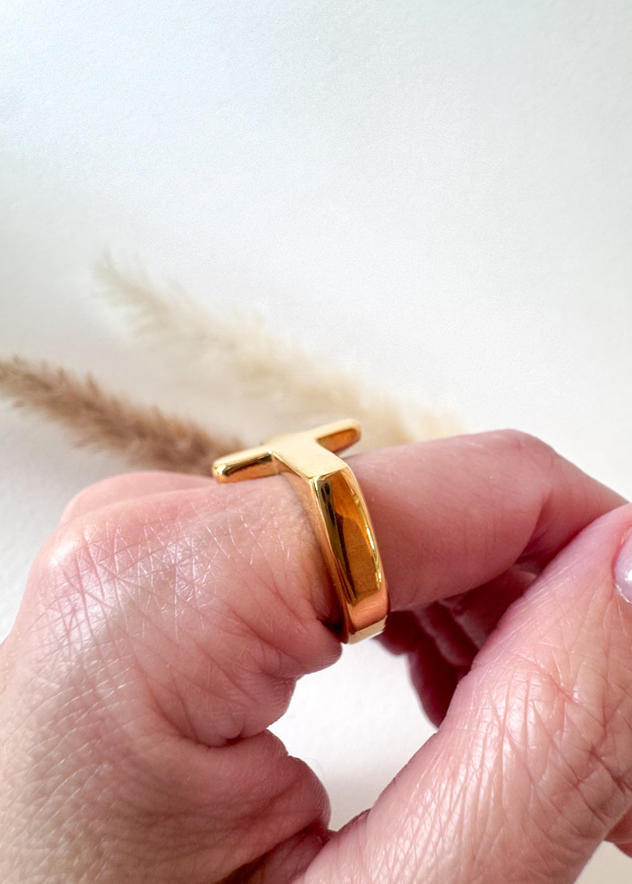 Golden Steel Cross Shape Ring