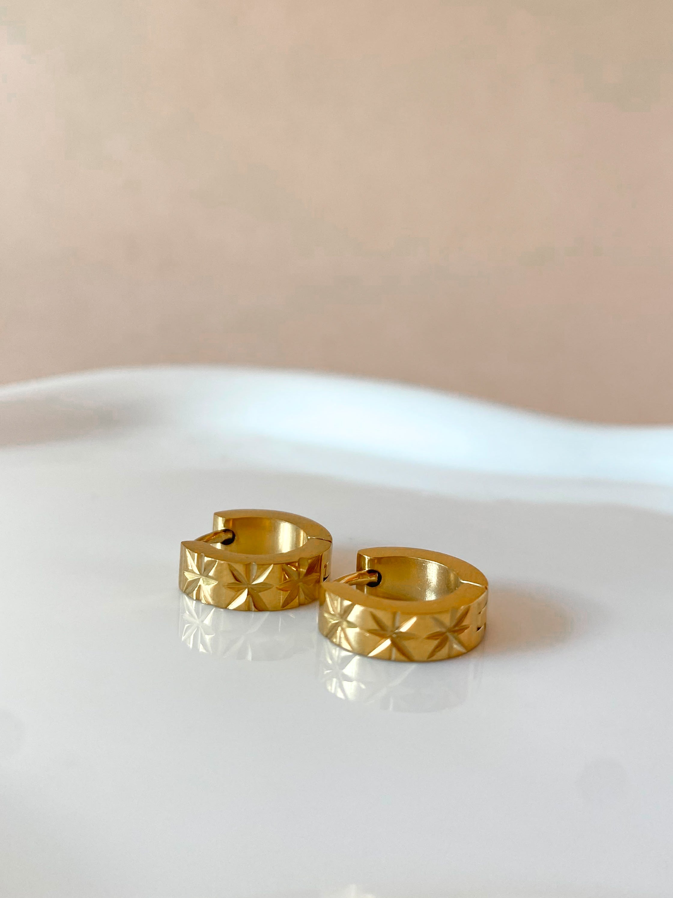 Golden Steel Diamont Cut Hoops