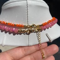 Pink Big Heart & Orange Crystal Necklace