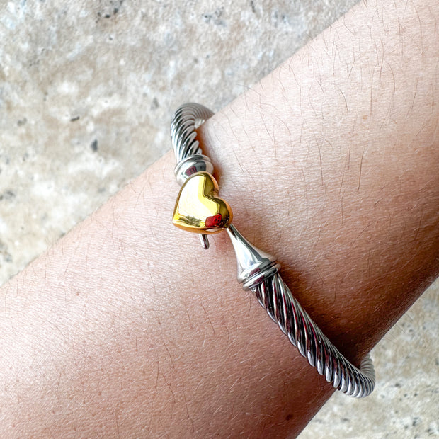 Silver & Gold Heart Steel Bracelet