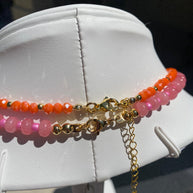 Pink Big Heart & Orange Crystal Necklace