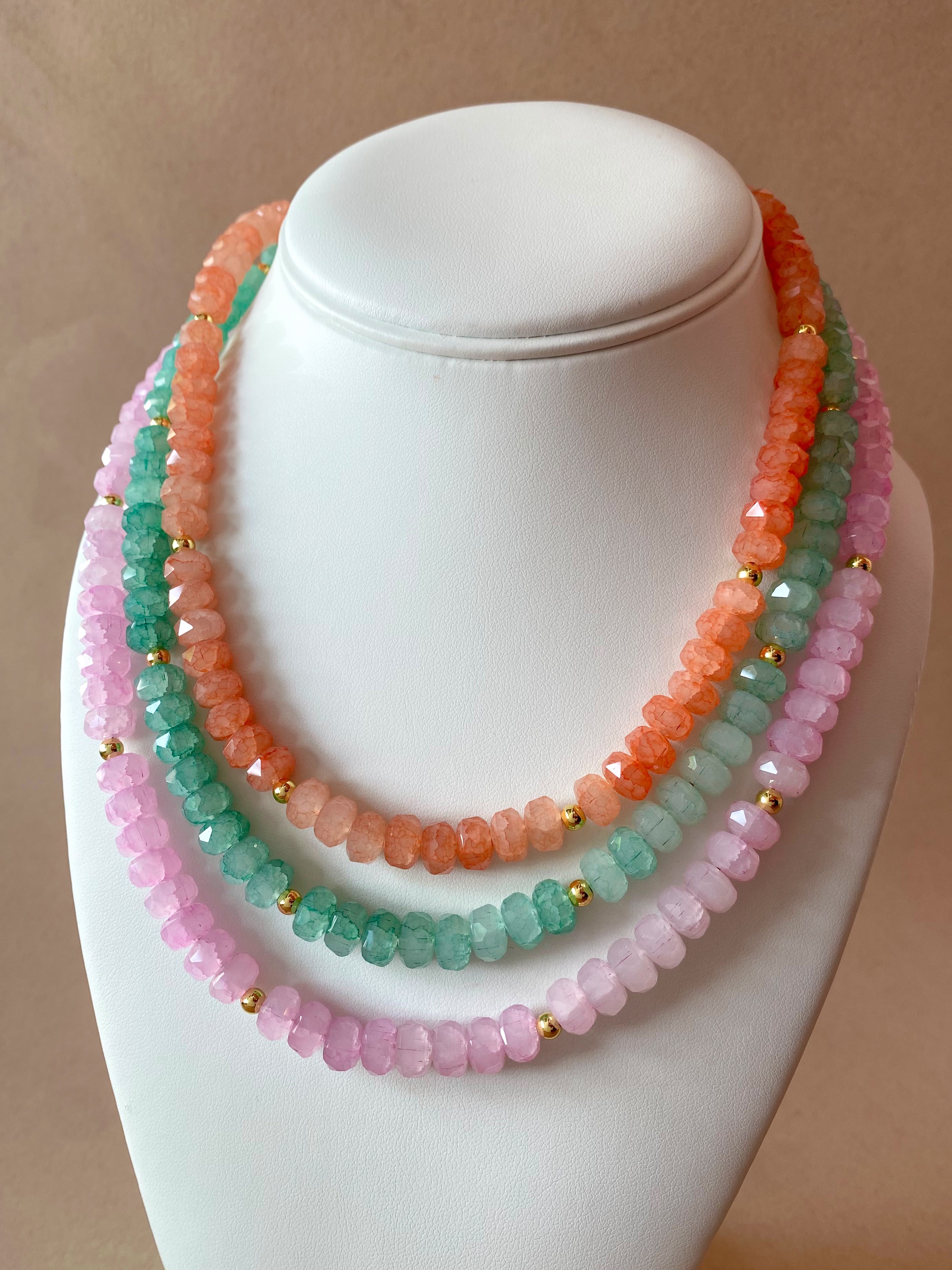 Orange, Green, Pink and Purple Crystal Beads Necklaces
