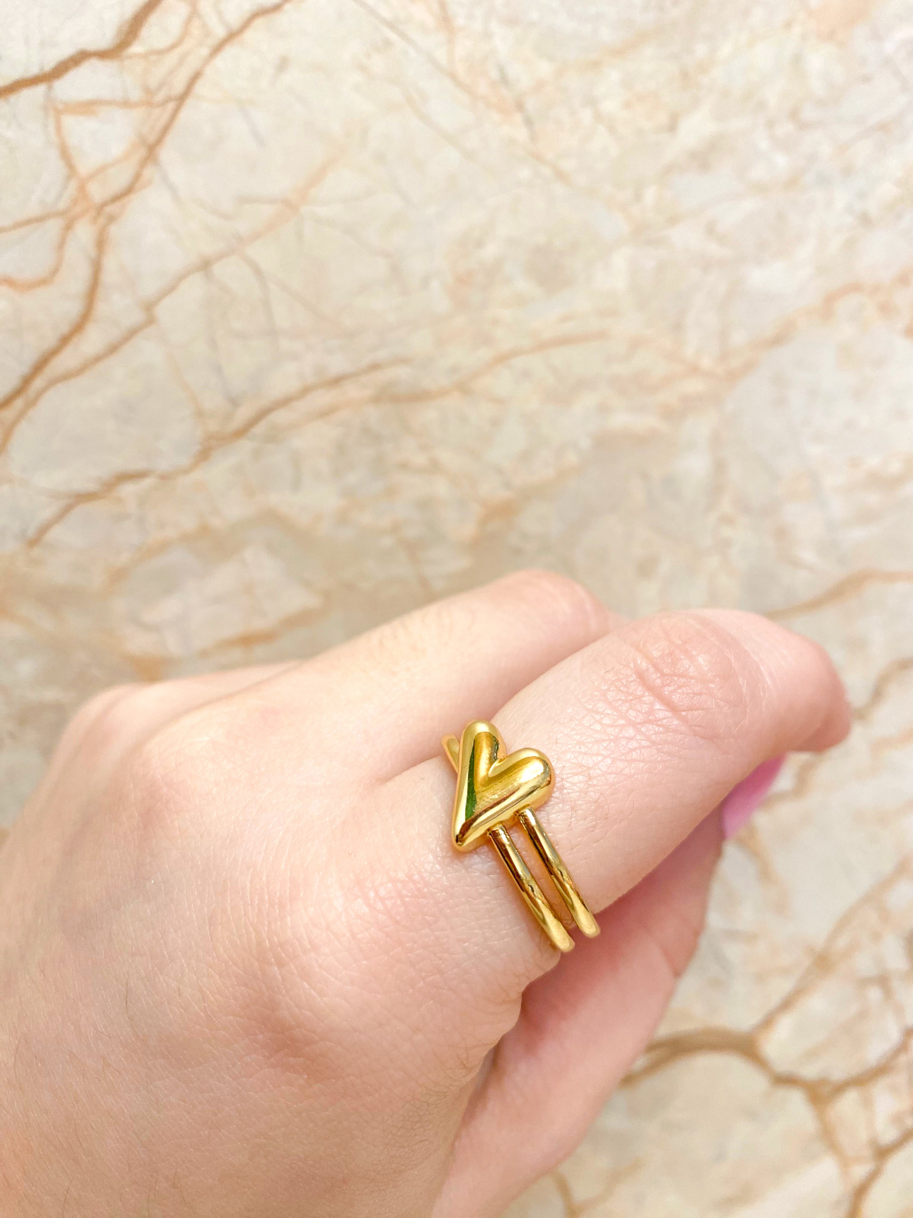 Ring 2 Rows Heart Gold