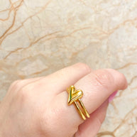 Ring 2 Rows Heart Gold