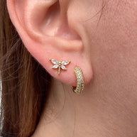 Dragonfly Earrings / Mini Crystal Gold Hoops