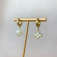 White Mother of Pearl Clover Golden Steel Hoops