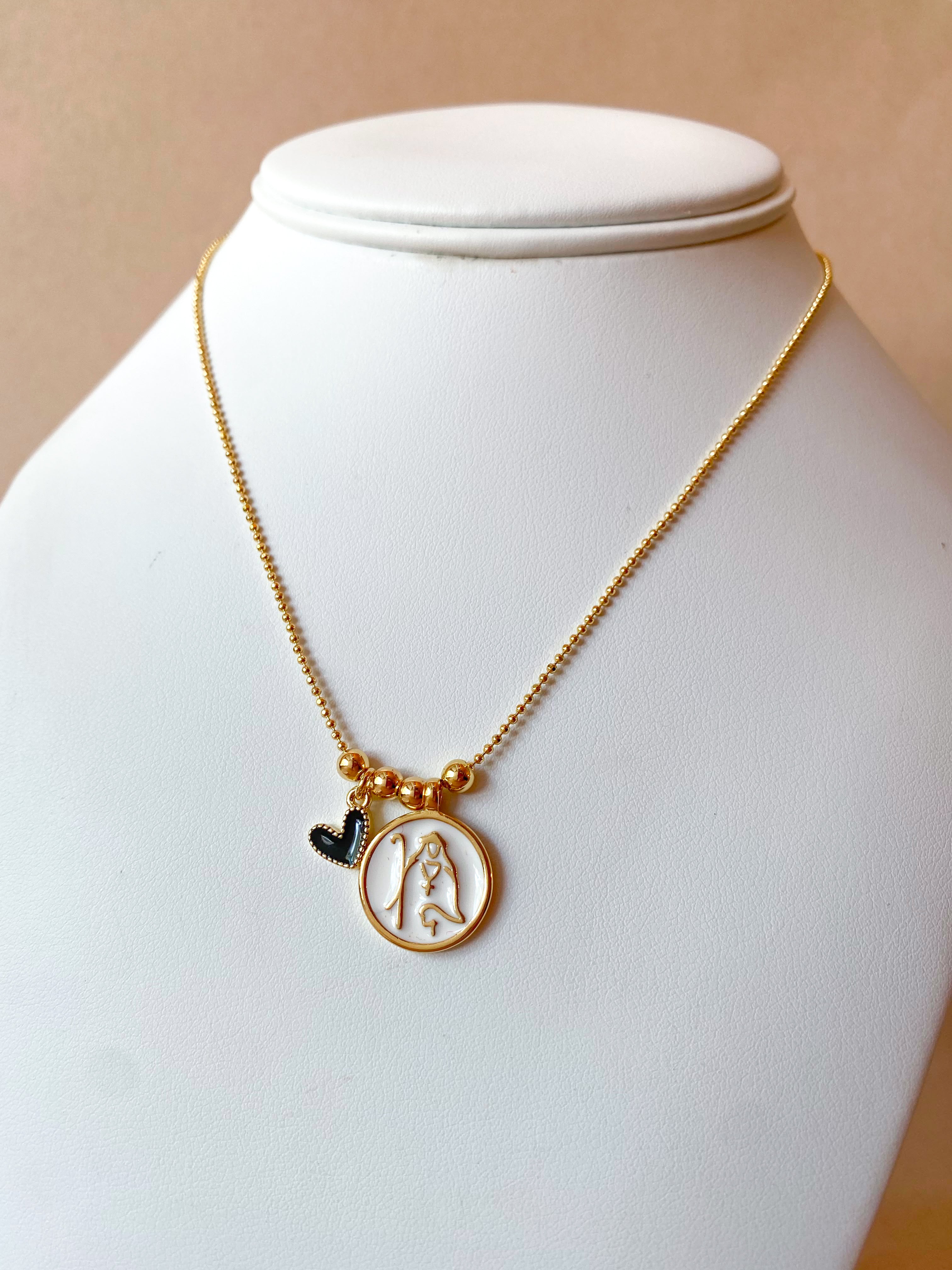 Virgin Divina Pastora and Black Heart Adjustable Necklace