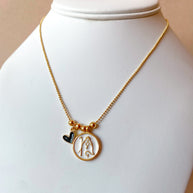 Virgin Divina Pastora and Black Heart Adjustable Necklace