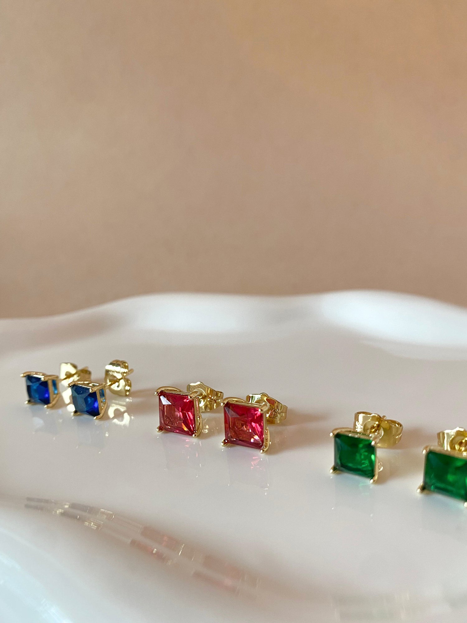 3 Different Colors of Square Crystals Earrings