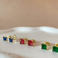 3 Different Colors of Square Crystals Earrings