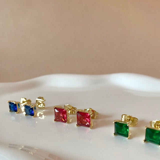 3 Different Colors of Square Crystals Earrings