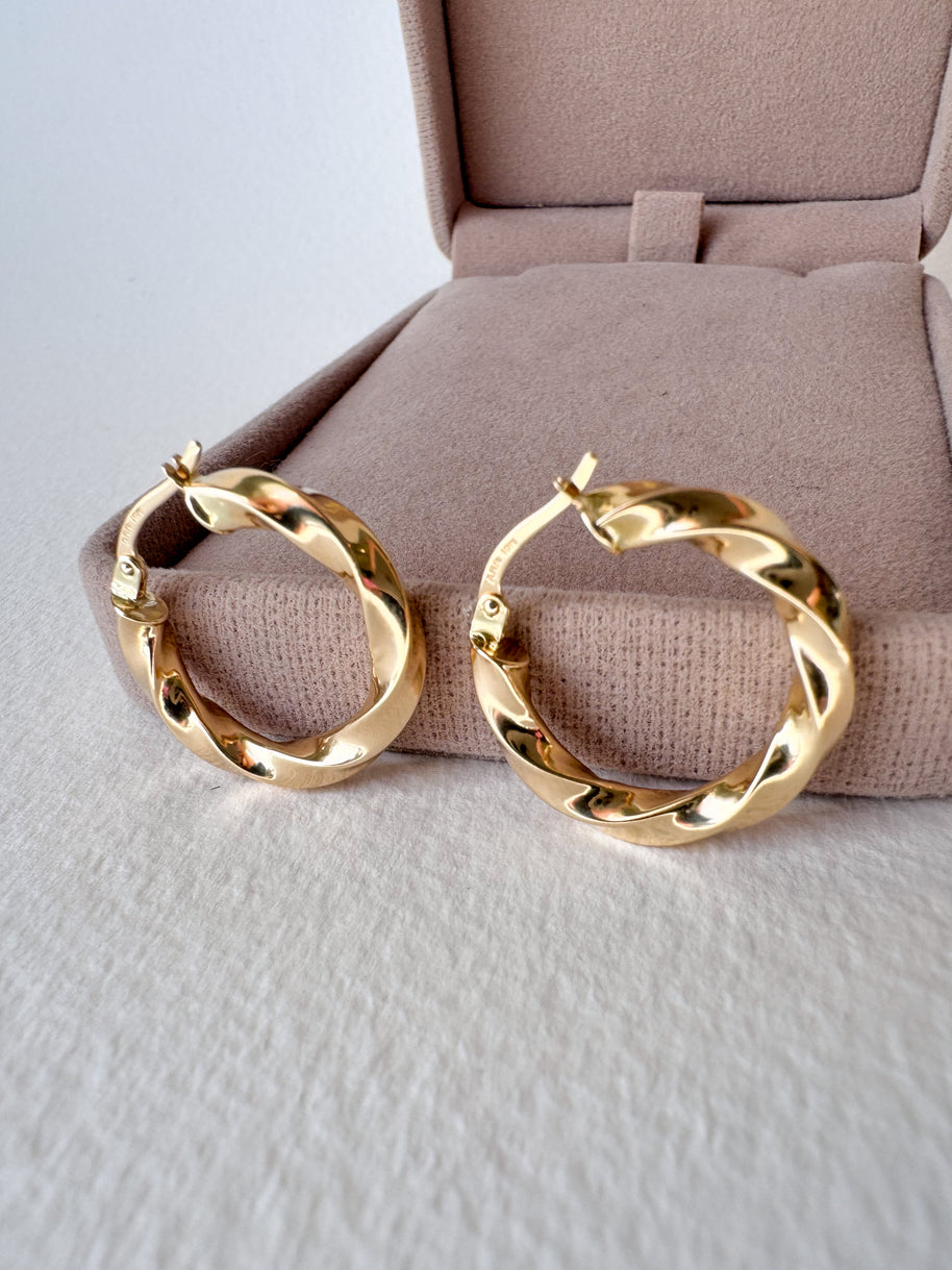 Spiral Thick 18k Solid Gold Hollow Hoops