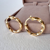 Spiral Thick 18k Solid Gold Hollow Hoops