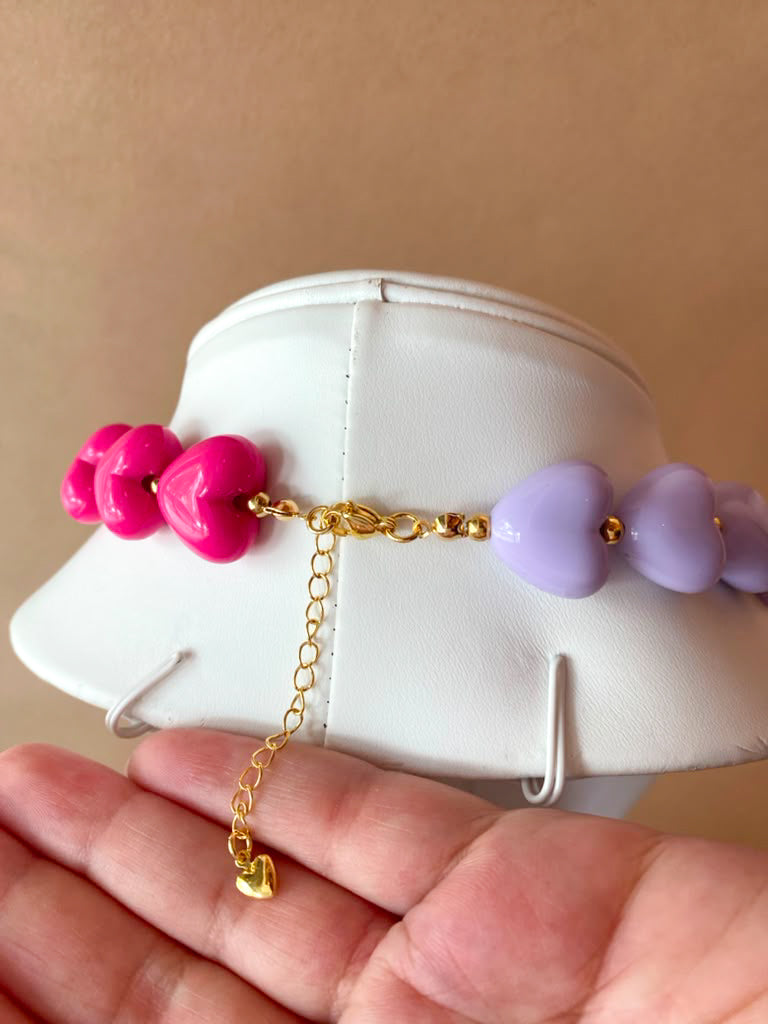 Big Purple and Pink Hearts Pattern Necklace