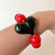 Acrylic Red Gumball Bead with Black Heart Bracelet