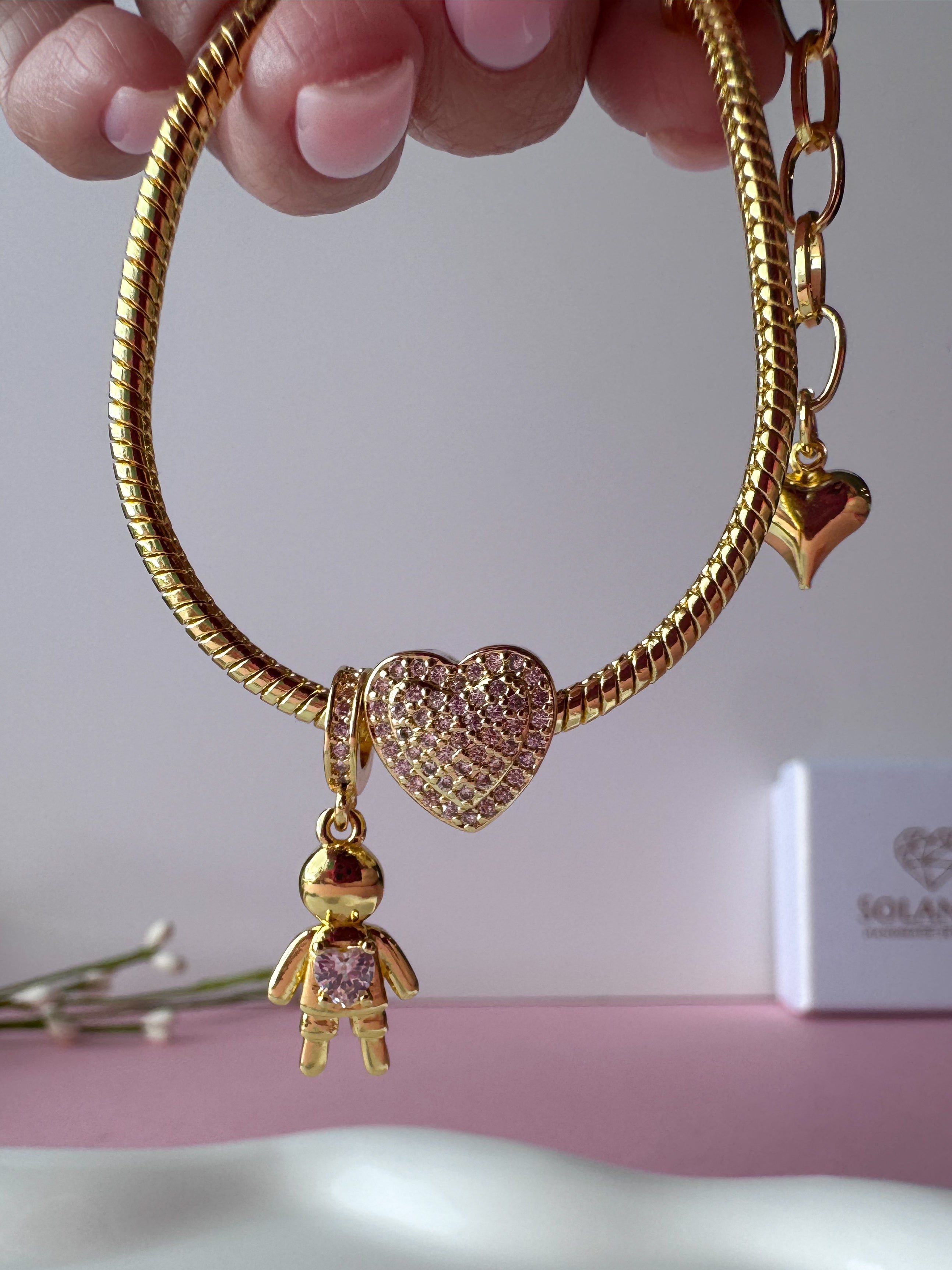 Golden Big Heart Crystal Kids Bracelet