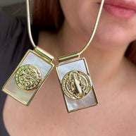 St Benedict Medal Scapular Mother of Pearl Adjustable Necklace