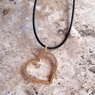 Shiny Hearts Black Leather Necklace