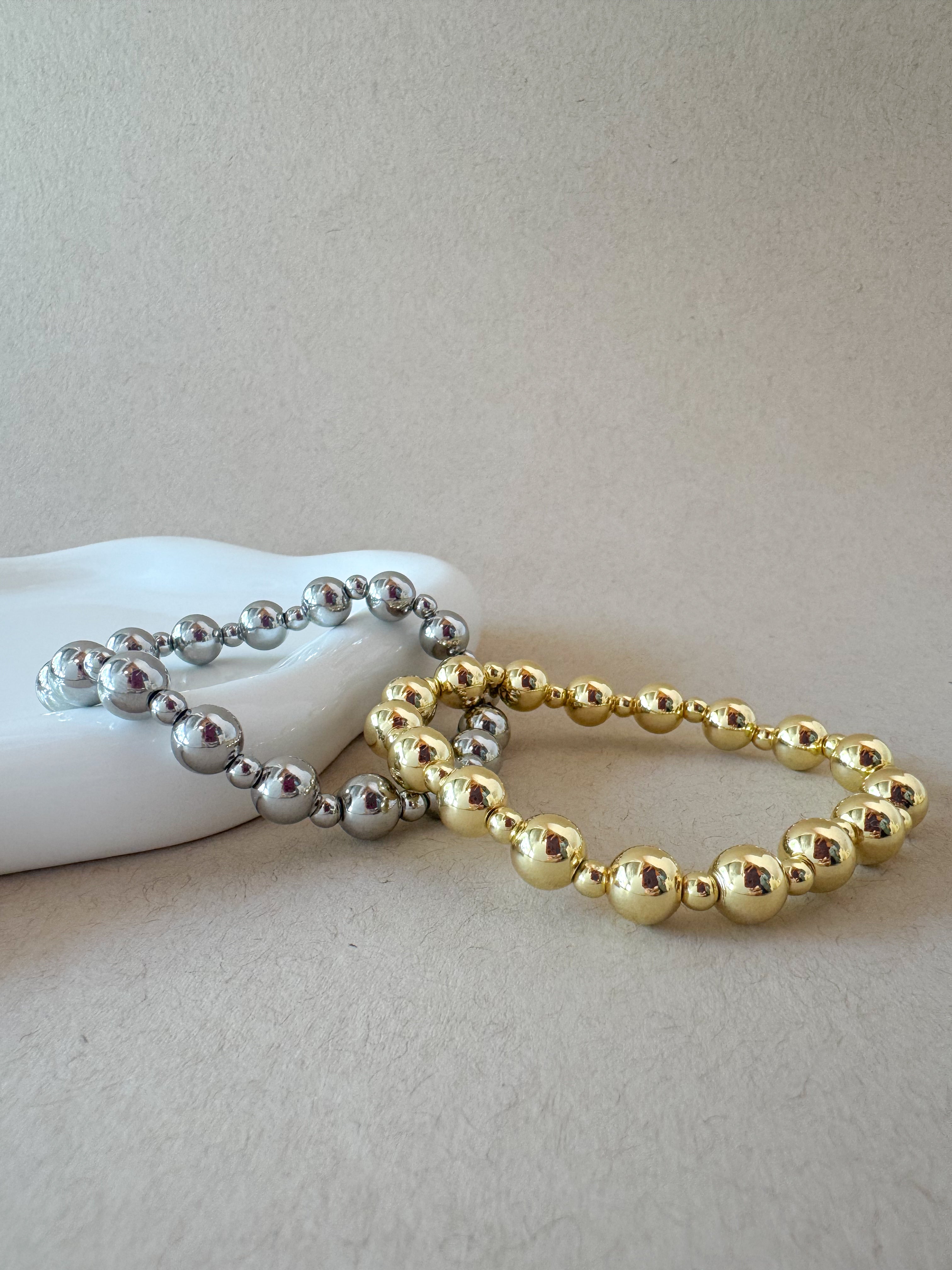 Medium & Little Balls Elastic Bracelets in Silver & Gold
