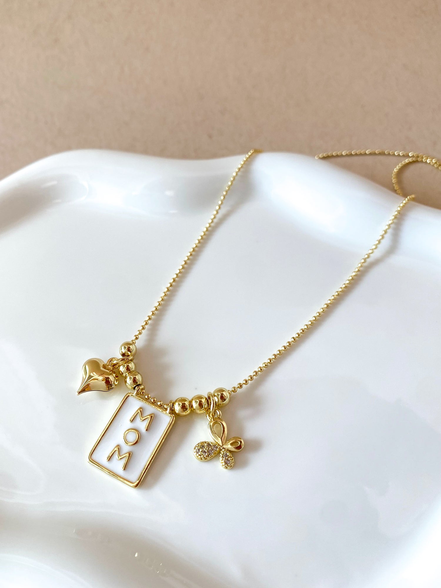 White Mom Scapular Style Necklace