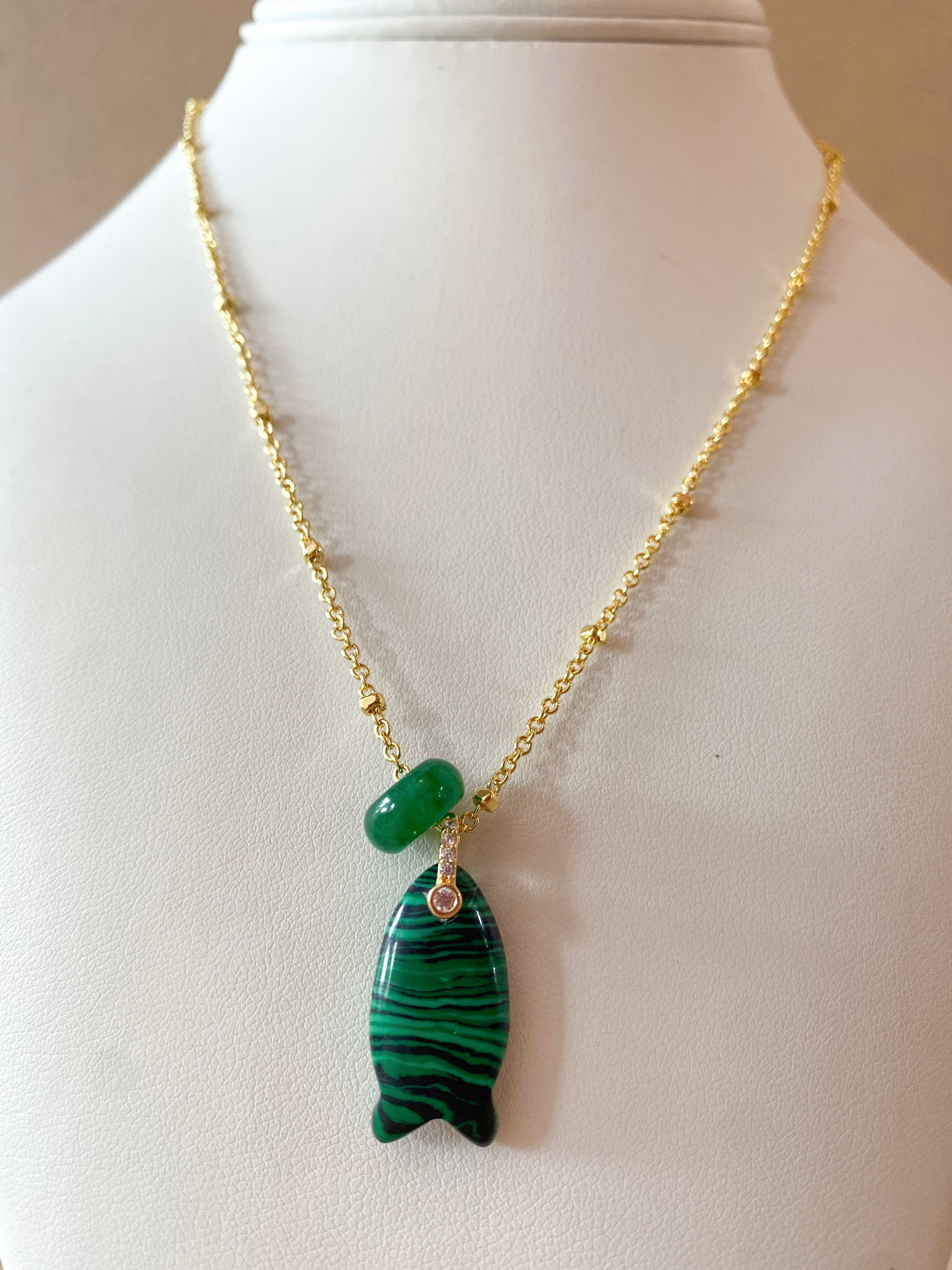 Green Malachite Stone Fish Charm and Turkish Necklace