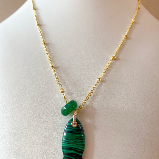 Green Malachite Stone Fish Charm and Turkish Necklace