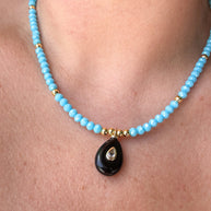 Black Onyx Oval Blue Beads Necklace