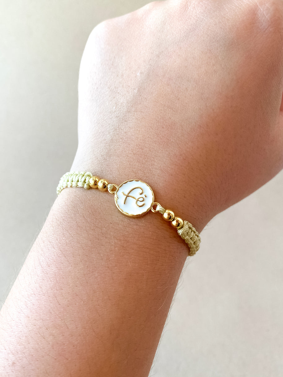 White Faith & Beige Adjustable Thread Bracelet