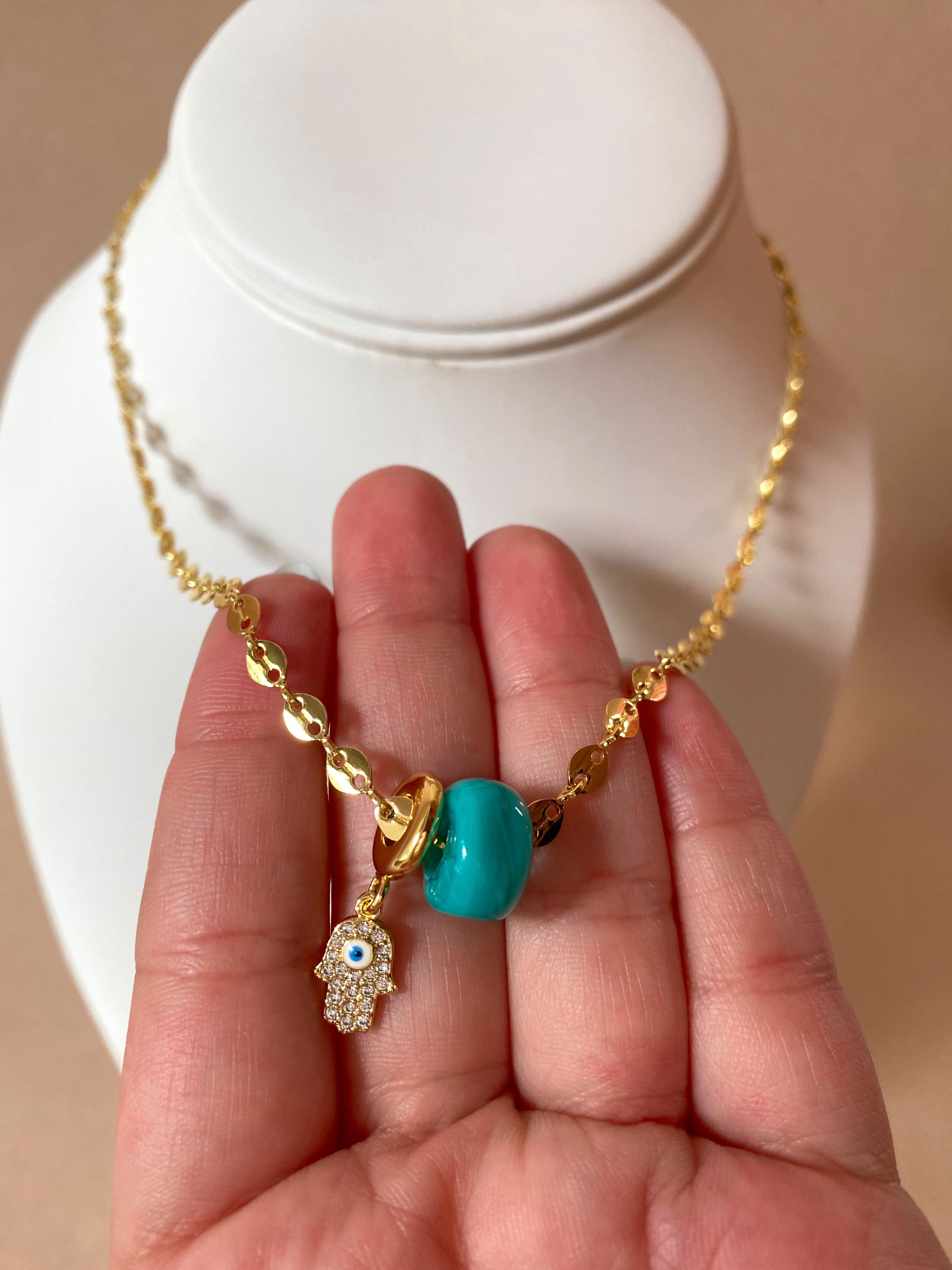 Evil Eye Hamsa and Turquoise Turkish Stone Necklace