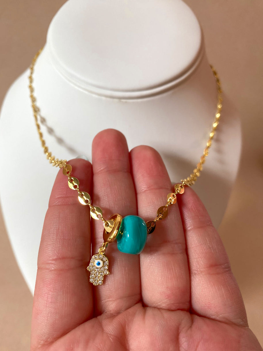 Evil Eye Hamsa and Turquoise Turkish Stone Necklace