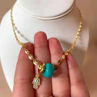 Evil Eye Hamsa and Turquoise Turkish Stone Necklace